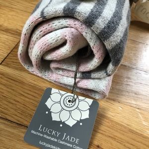 Lucky Jade Cashmere Heart Stripe Blanket